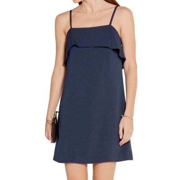 Alice + Olivia Dresses & Skirts - Alice + Olivia Etta Ruffle-Trimmed Crepe Mini Cocktail Dress Navy Blue Sz M